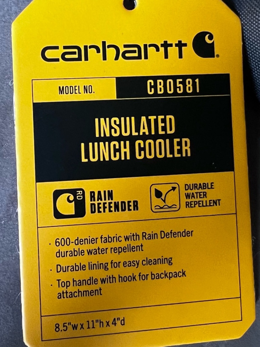 Carhartt Yellow and Black Insulated Lunch Cooler Tag